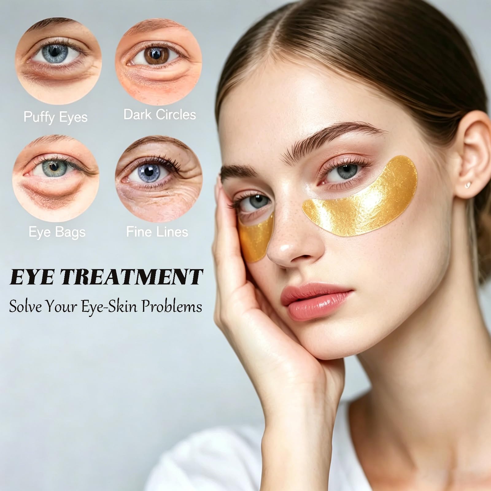 60pcs 24k Gold Eye Mask, Under Eye Patches for Dark Circles, Puffiness & Wrinkles, Hydrating Eye Mask Skincare, Eye Patches for Women, Under Eye Mask, Refresh Your Skin, Reduce Wrinkles and Fine Lines