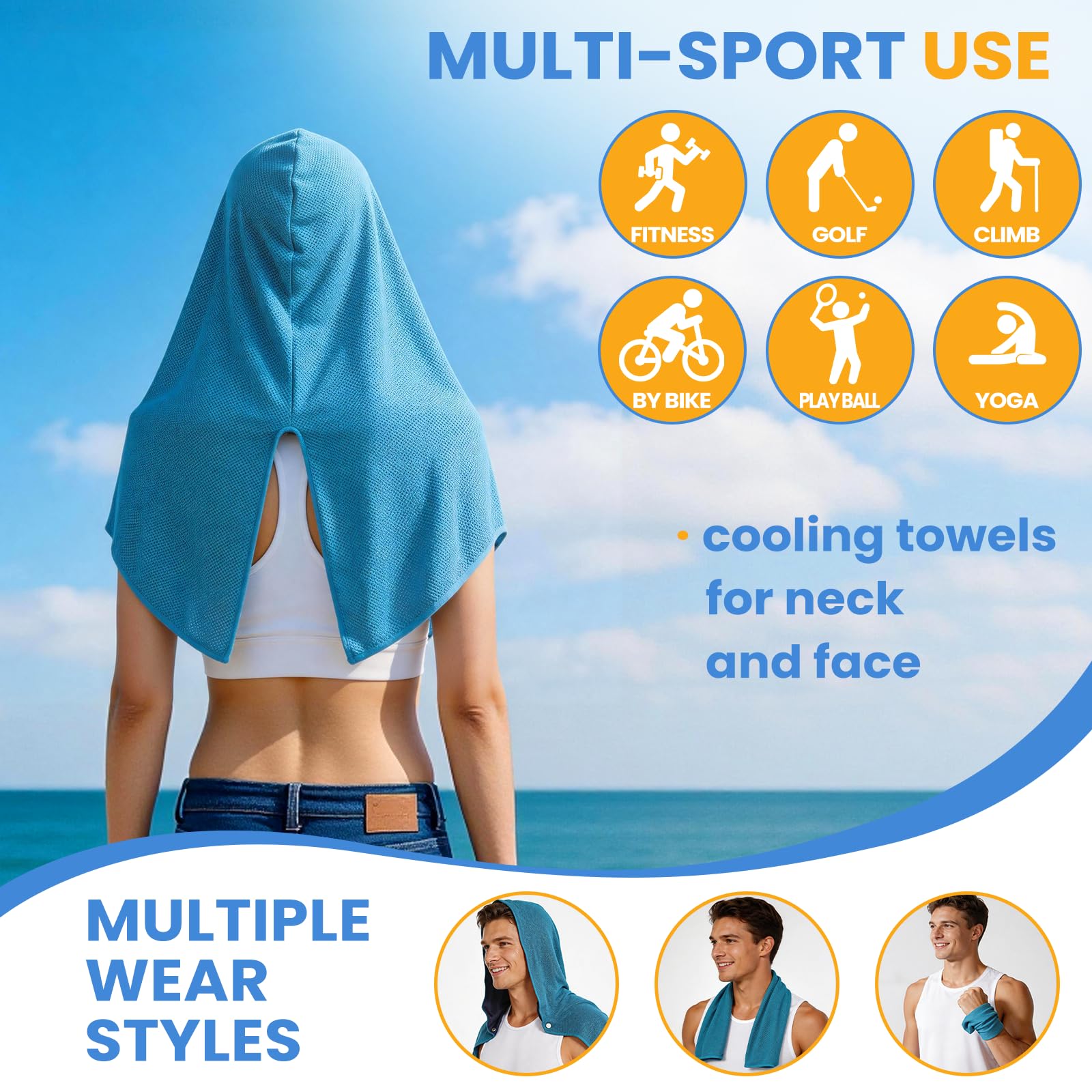 3 Pack Cooling Hoodie Towels for Neck and Face, Ice Towels for Hot Weather | UPF 50 Sun Protection & Instant Cooling, Soft Breathable Towel for Sport, Work Out, Gym, Camping & More Activities