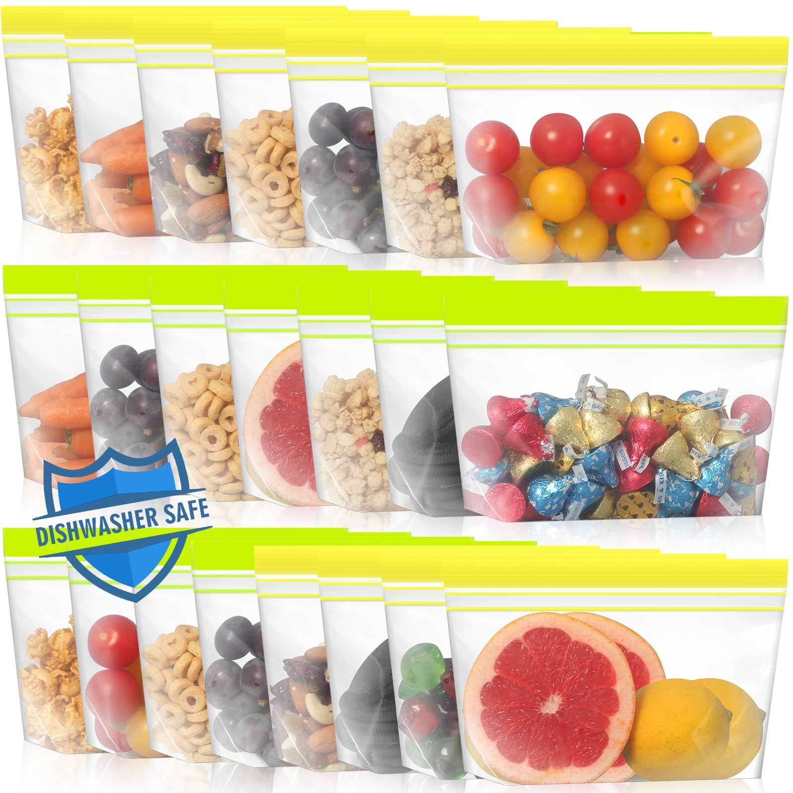 Lerine 12 Pack Reusable Gallon Freezer Bags Dishwasher Microwave Safe, Stand Up Reusable Freezer Bags 1 Gallon BPA Free, Leakproof Food Storage Bags for Kitchen Organization (Blue Gray, 12Gallon)