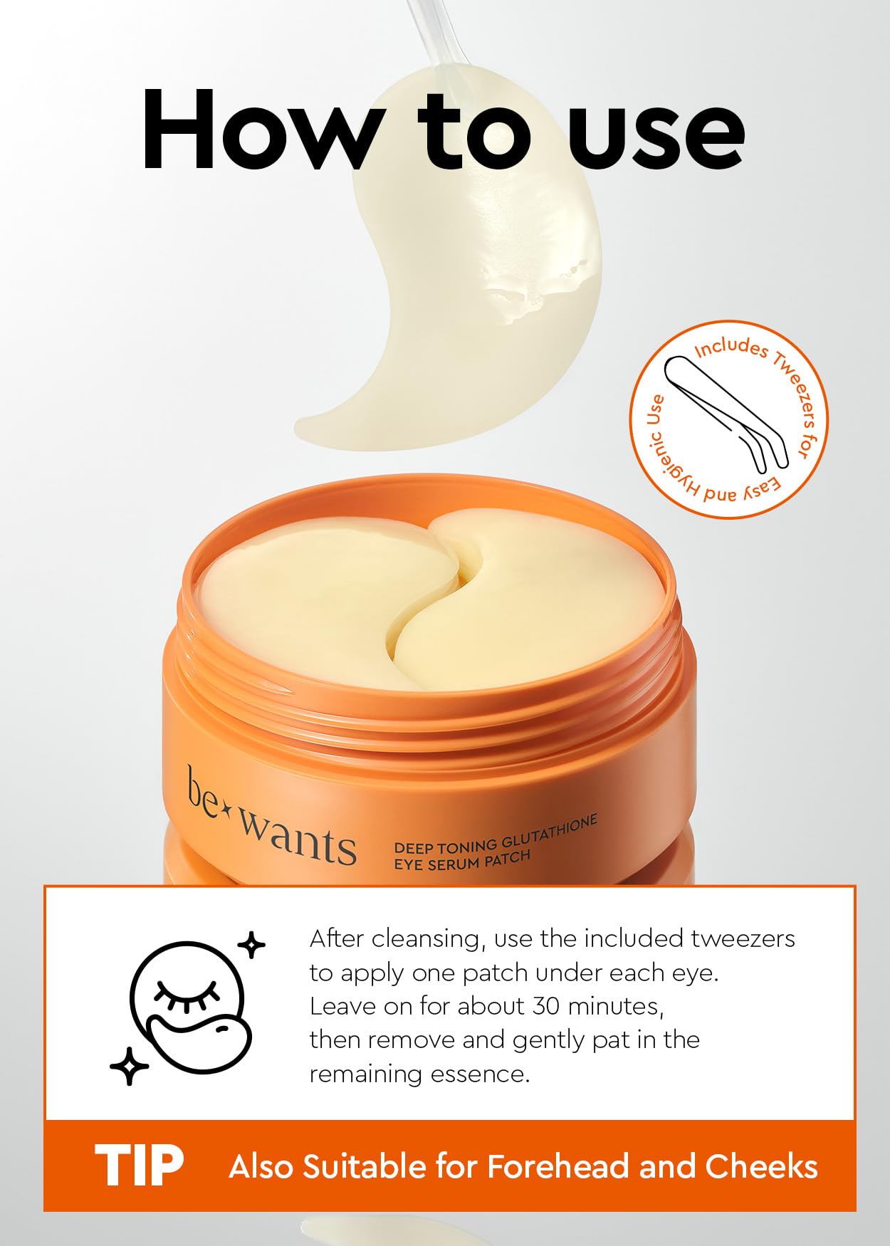 bewants Deep Toning Glutathione Eye Serum Patch | Korean Retinol and Caffeine Eye Patches | Advanced Glutathione Skincare Gel Patch | 60 Undereye Mask Patches