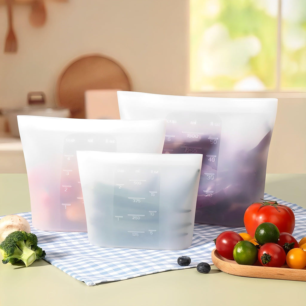 Reusable Food Bags, 12 Pack 100% Silicone Food Storage Bags Stand Up Zip Lock Container, Freezer Microwave Oven Dishwasher Safe, 4 Medium 4 Small 4 Extra Small, Aqua
