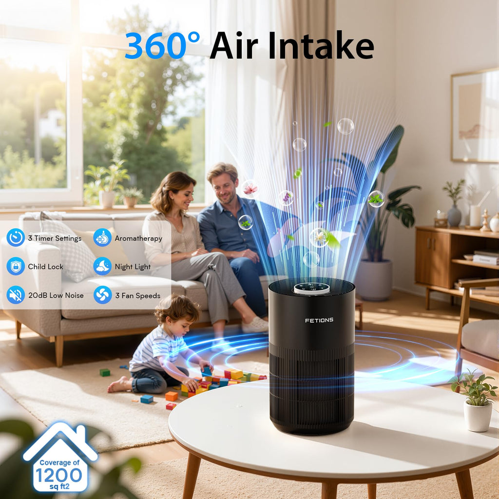 Air Purifiers for Bedroom Home up to 1200Ft², Small Air Purifier for Bedroom, H14 HEPA Air Purifiers for Home Pets,with Sleep Mode, 3 Speeds, Timer, Aroma Function