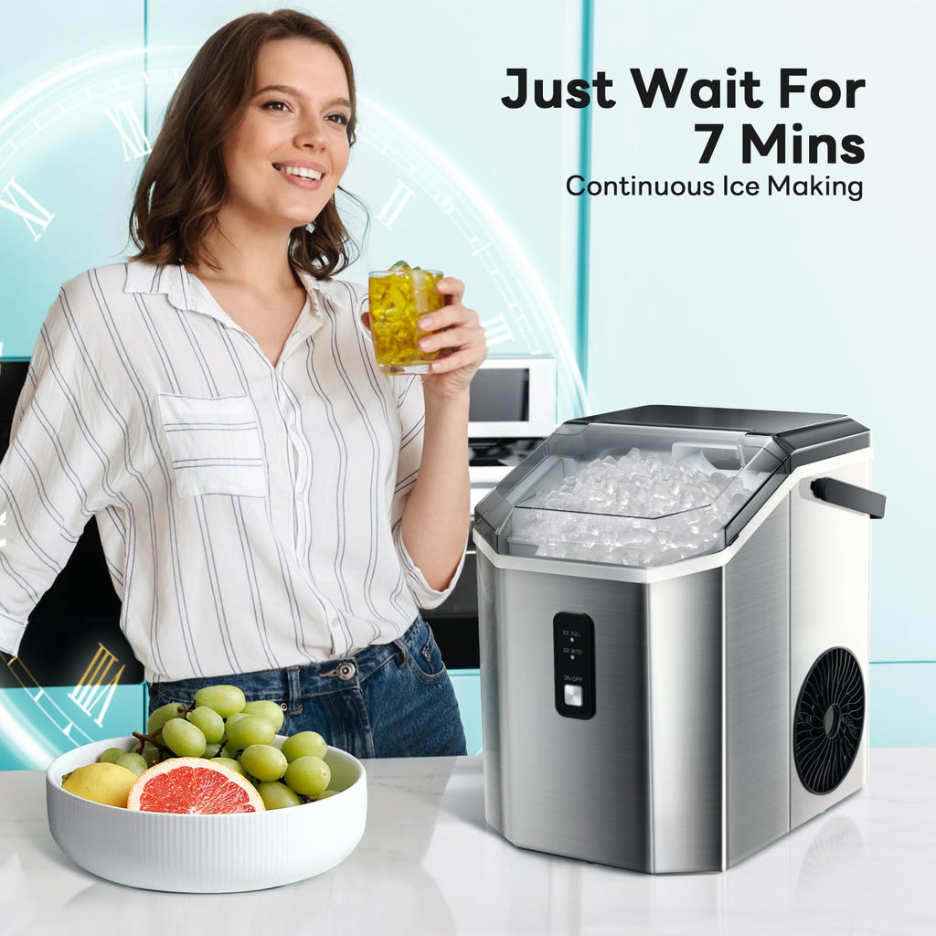 Electactic Nugget Ice Makers Countertop, Portable Ice Maker with Self-Cleaning, 35Lbs Per Day, Self Dispensing Design, One-Click Operation, 1.8L Water Tank, 1.5Lbs Ice Storage, for Home/Office/Kitchen