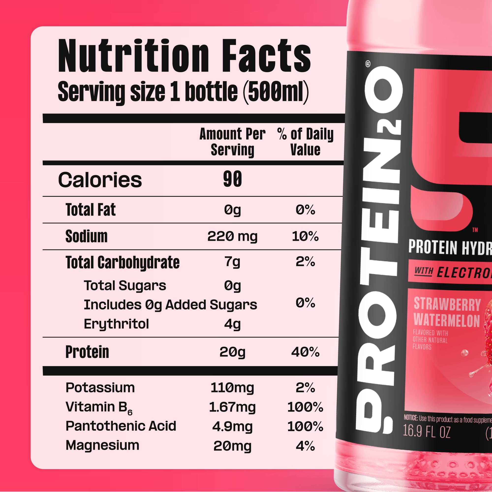 Protein2o 2-in-1 Clear Whey Protein & Electrolyte Beverage, 20g Protein, Gluten-Free, Keto, 16.9 fl oz Bottles (12 Count Variety Pack)