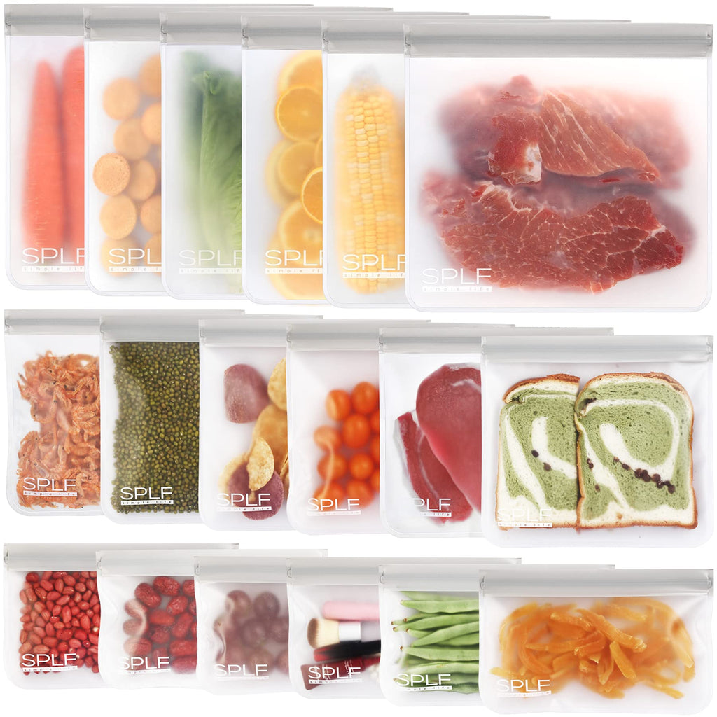 SPLF 6 Pack Reusable Gallon Freezer Bags Dishwasher Safe, BPA FREE Reusable Food Storage Bags, Extra Thick Leakproof Silicone Free 1 Gallon Bags for Marinate Meat, Cereal, Sandwich, Snack, Travel Item