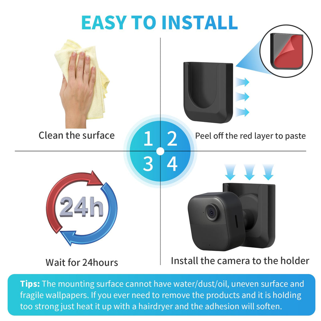 Blink Mini 2 No Drill Wall Mount Bracket for Blink Mini 2/Blink Outdoor 4/Blink Indoor Camera,No Screw Adhesive Blink Camera Mount for Blink Indoor Outdoor Camera 3Pack (Camera Not Included),White