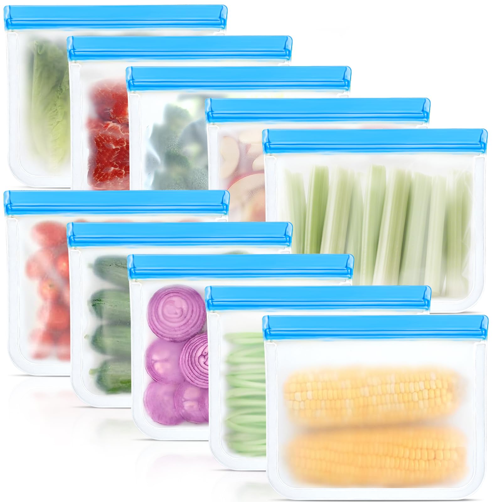 Reusable Silicone Food Storage Bags, 10 Pack 4 Size Leak proof Dishwasher Safe Reusable Freezer Bags for Food Storage Containers, Lunch Bag for Sandwich, Marinate Meat, Fruit