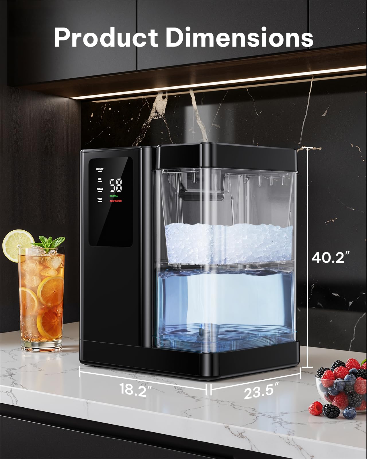 Silonn Nugget Ice Maker Countertop, Auto Drop Ice, Self Cleaning Ice Machine, 40 lbs/24H Soft Chewable Ice, Self Dispensing Nugget Ice Maker for Home, Kitchen and Party