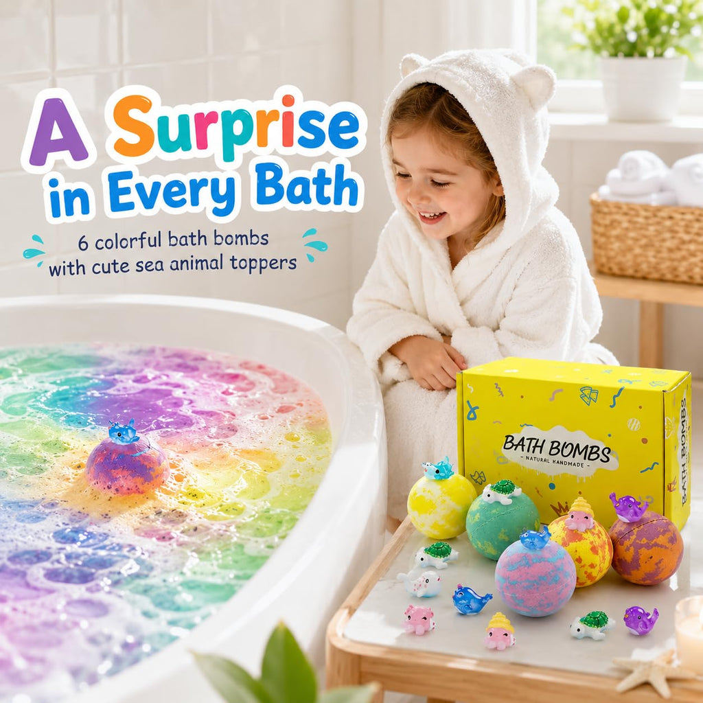 Bath Bombs with Toys Inside, 12 Pack Kids Bath Bombs with Surprise Inside, Play Fizz Bubble Bath Ball, Natural Organic Non Toxic Bath Bomb Gift Set for Boys Girls Toddler (Sea Animal)