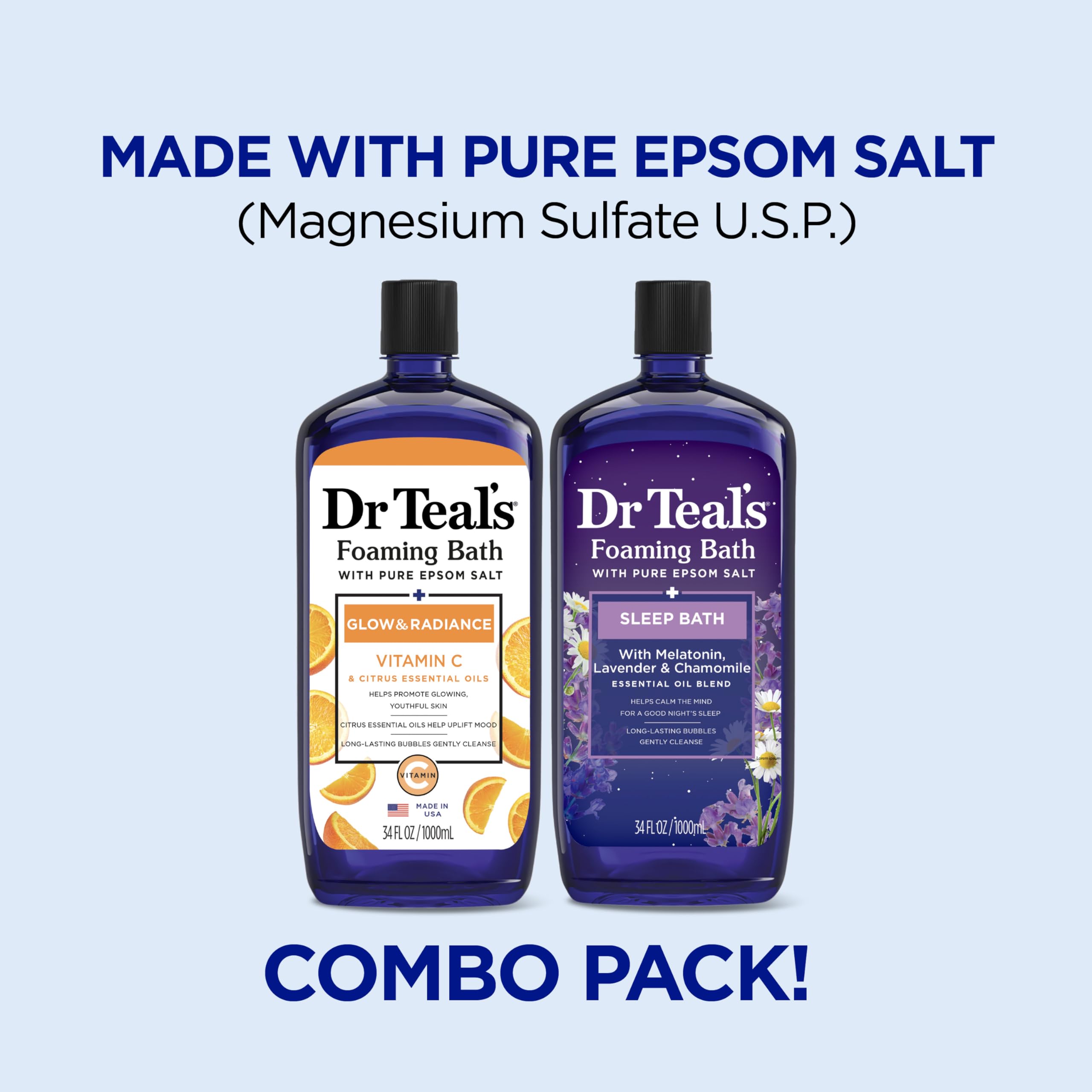 Dr Teal's Foaming Bath with Pure Epsom Salt, Soothe & Sleep with Lavender, 34 fl oz (Pack of 2)