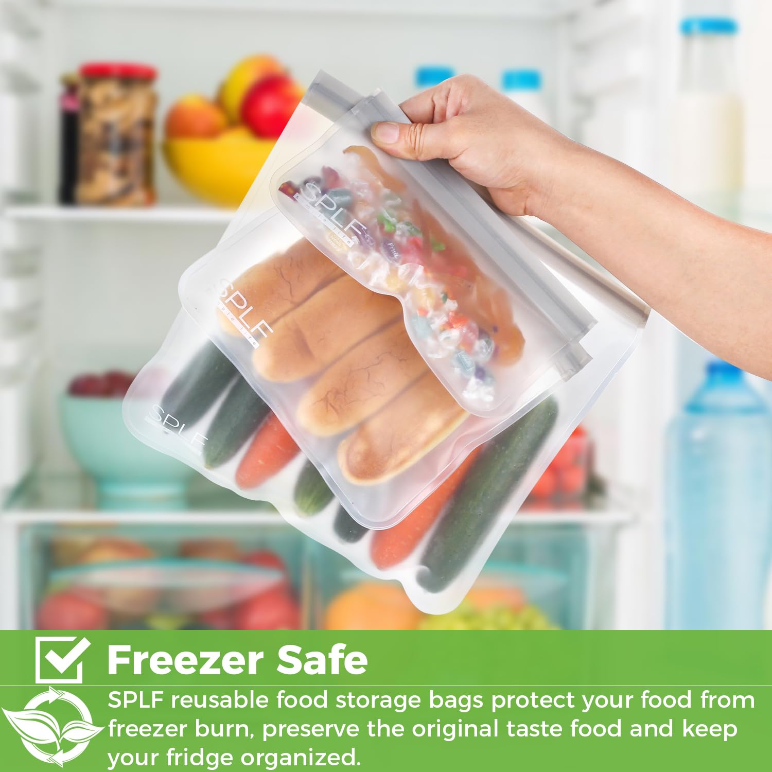 SPLF 6 Pack Reusable Gallon Freezer Bags Dishwasher Safe, BPA FREE Reusable Food Storage Bags, Extra Thick Leakproof Silicone Free 1 Gallon Bags for Marinate Meat, Cereal, Sandwich, Snack, Travel Item