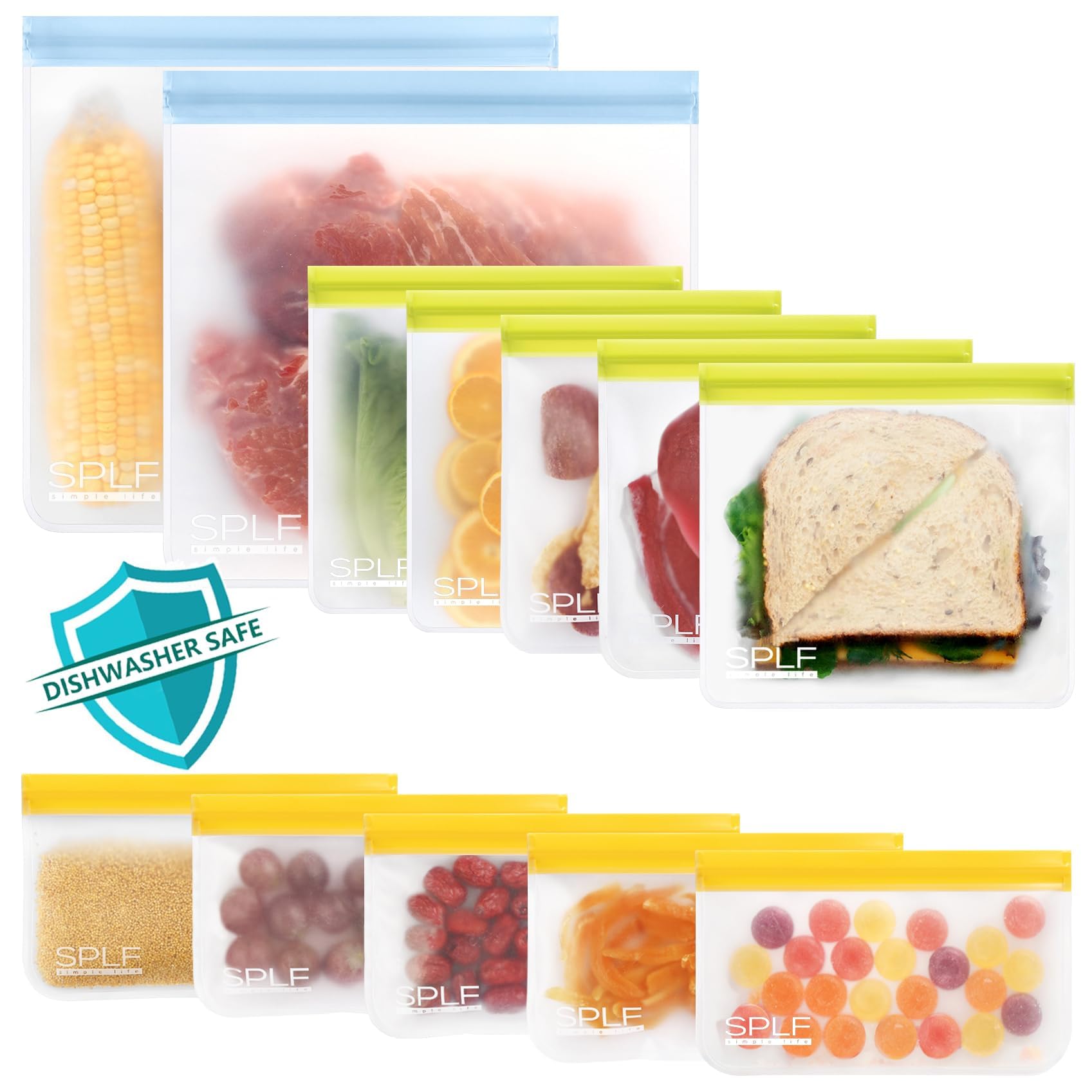 SPLF 6 Pack Reusable Gallon Freezer Bags Dishwasher Safe, BPA FREE Reusable Food Storage Bags, Extra Thick Leakproof Silicone Free 1 Gallon Bags for Marinate Meat, Cereal, Sandwich, Snack, Travel Item