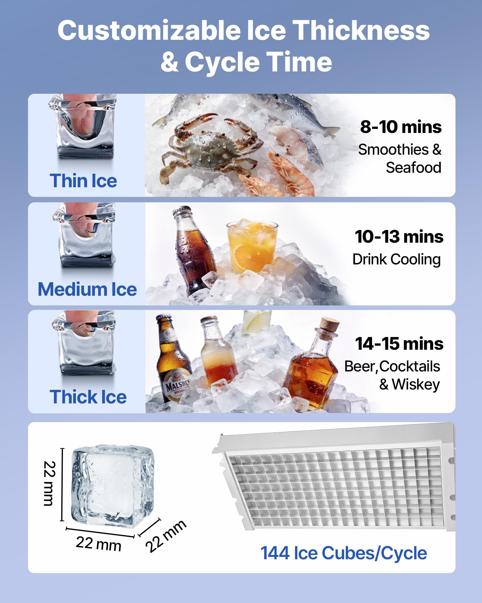 VEVOR Commercial Ice Maker Machine, 80 lbs/24h with 13 lbs Storage Capacity, Countertop/Freestanding/Under Counter, Stainless Steel Ice Maker with LED Display & Self-Cleaning, for Home Bar Restaurant