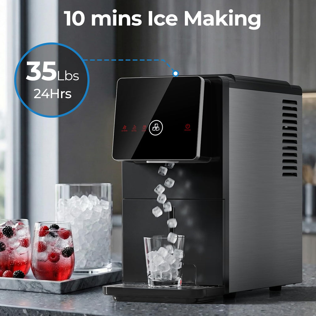 Electactic Nugget Ice Makers Countertop, Portable Ice Maker with Self-Cleaning, 35Lbs Per Day, Self Dispensing Design, One-Click Operation, 1.8L Water Tank, 1.5Lbs Ice Storage, for Home/Office/Kitchen