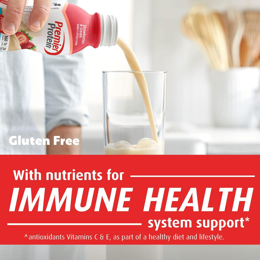 Premier Protein Shake 30g Protein 24 Vitamins Minerals 11.5oz Bottle Peaches & Cream Strawberries 12 Pack Bundle