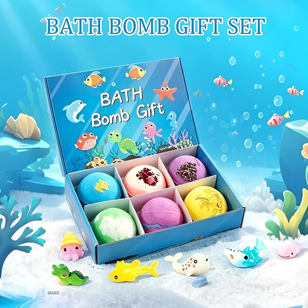 Bath Bombs for Kids with Toys Inside, 12 PCS Kids Bath Bombs with Ocean Theme Surprise Inside, Natrual and Organic Bubble Fun Scented Bath Fizzies Gift Set for Boys & Girls (sea)