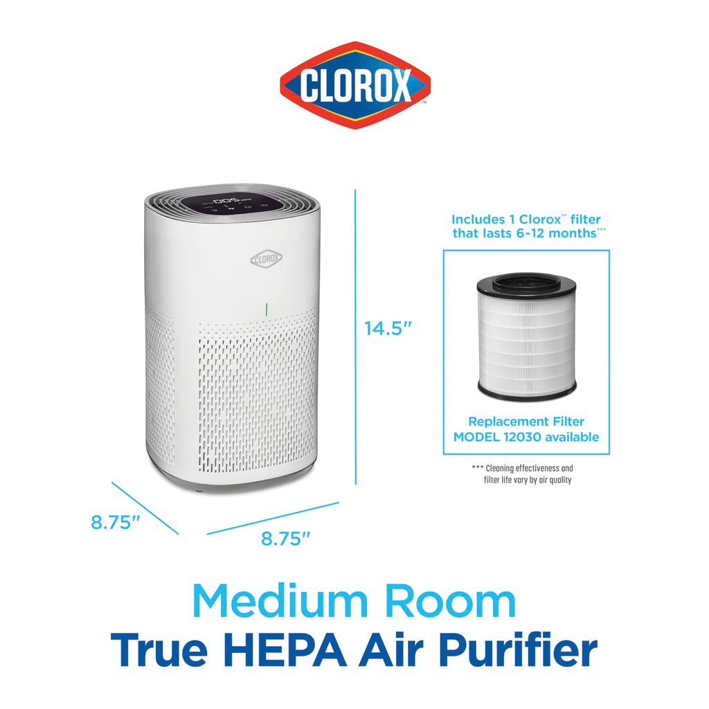 Clorox Medium Room Air Purifiers for Bedroom Home, True HEPA Filter