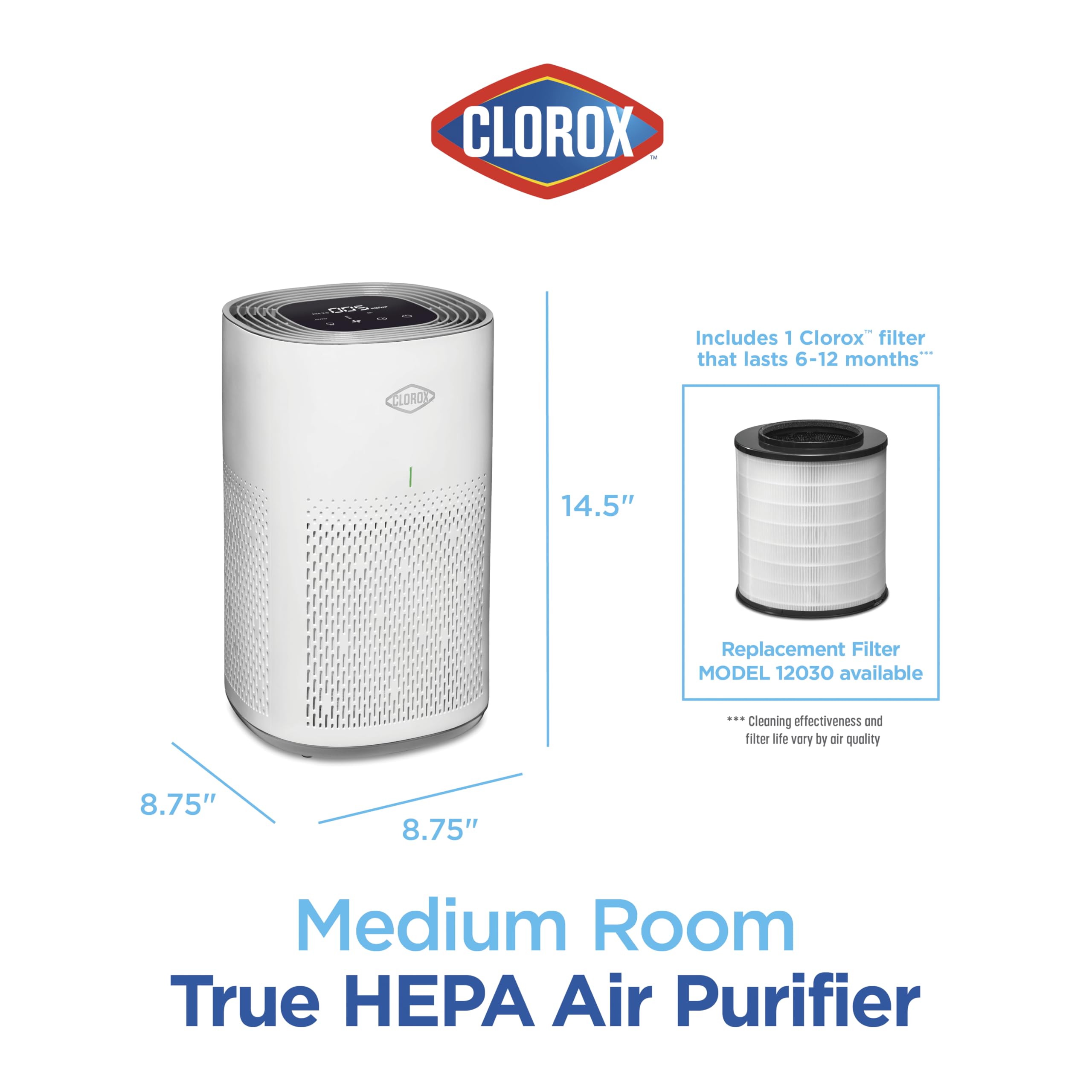 Clorox Medium Room Air Purifiers for Bedroom Home, True HEPA Filter