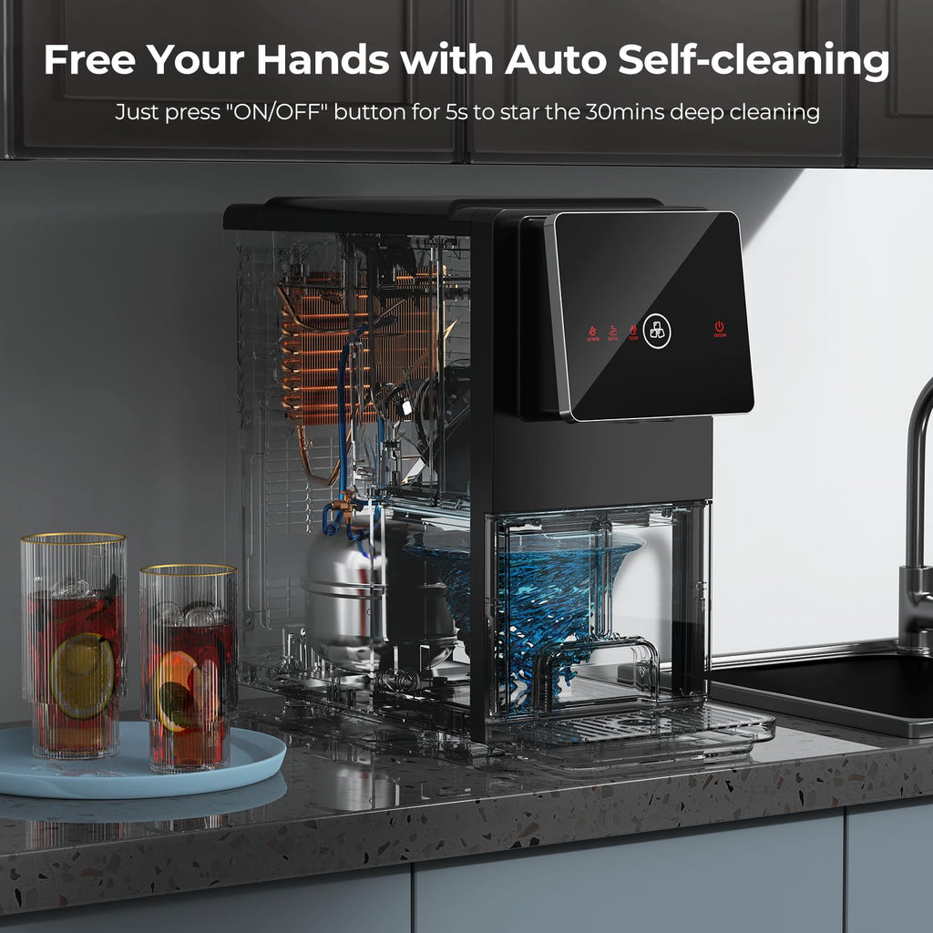 Electactic Nugget Ice Makers Countertop, Portable Ice Maker with Self-Cleaning, 35Lbs Per Day, Self Dispensing Design, One-Click Operation, 1.8L Water Tank, 1.5Lbs Ice Storage, for Home/Office/Kitchen