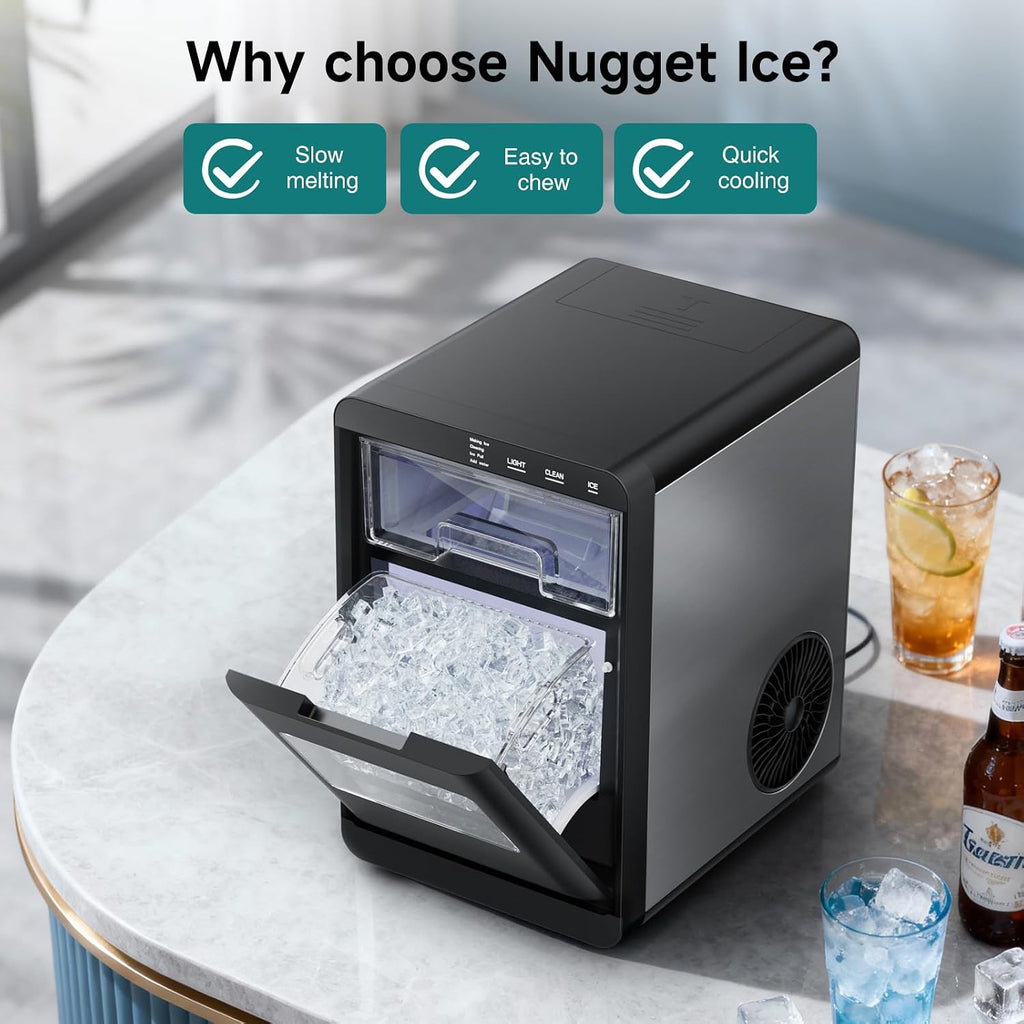 Nugget Ice Maker Countertop, 45Lbs/24H Pebble Ice Maker with Water Tank, Soft Chewable Pellet Ice Machine with Self-Cleaning for Kitchens/Home/Office