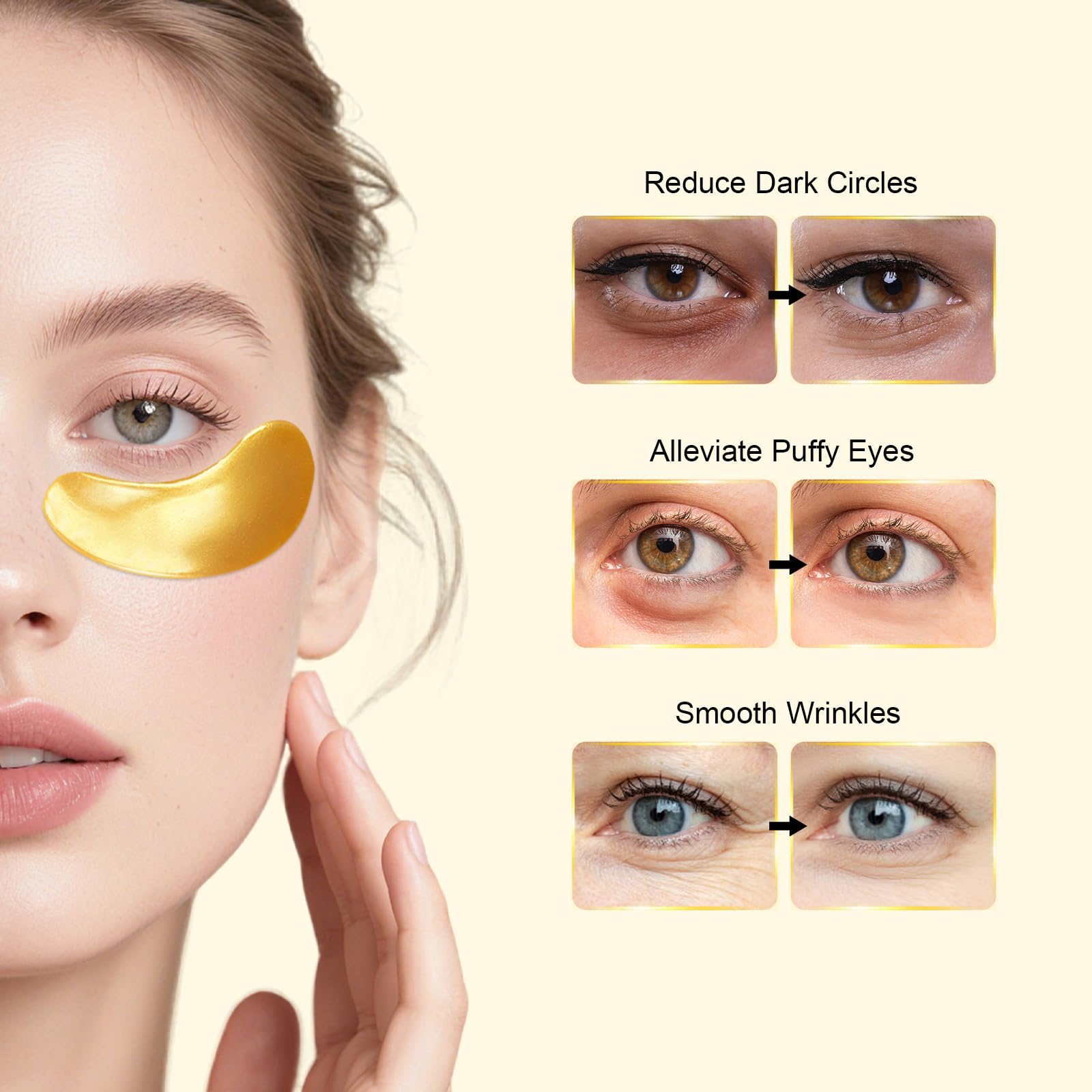 30 Pairs Gel Collagen Eye Pads,Crystal Collagen Under Eye Mask for Moisturizing,Reducing Fine Lines&Dark Circles& Puffy Eyes Under Eye Patch for Women Men, Black
