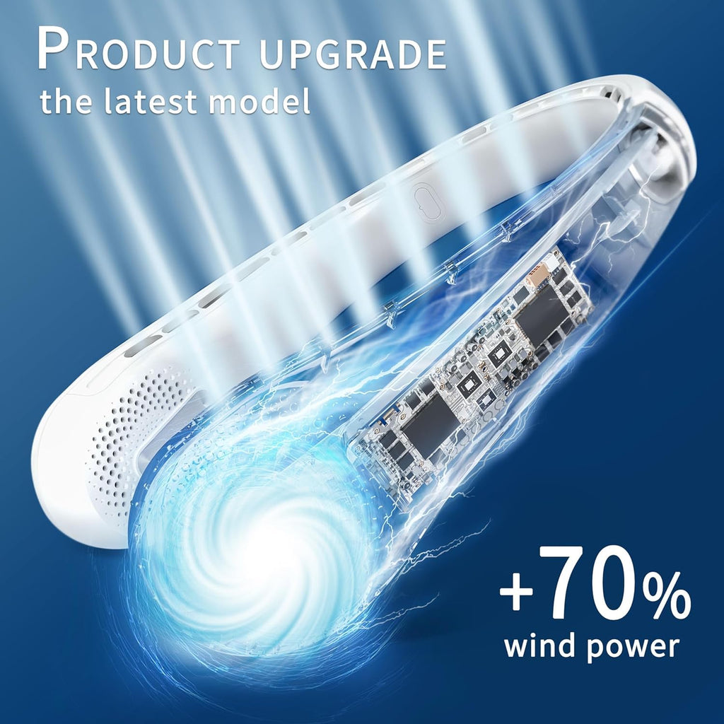 FrSara Neck Fan, Portable Personal Fan Strong Wind, 4000mAh, Air Volume,360° Cooling, No Hair Twisting, Air Volume On 2 Sides, Non-Slip, Quick Charge, Long Use Time, Gift for Women, Men, Birthday