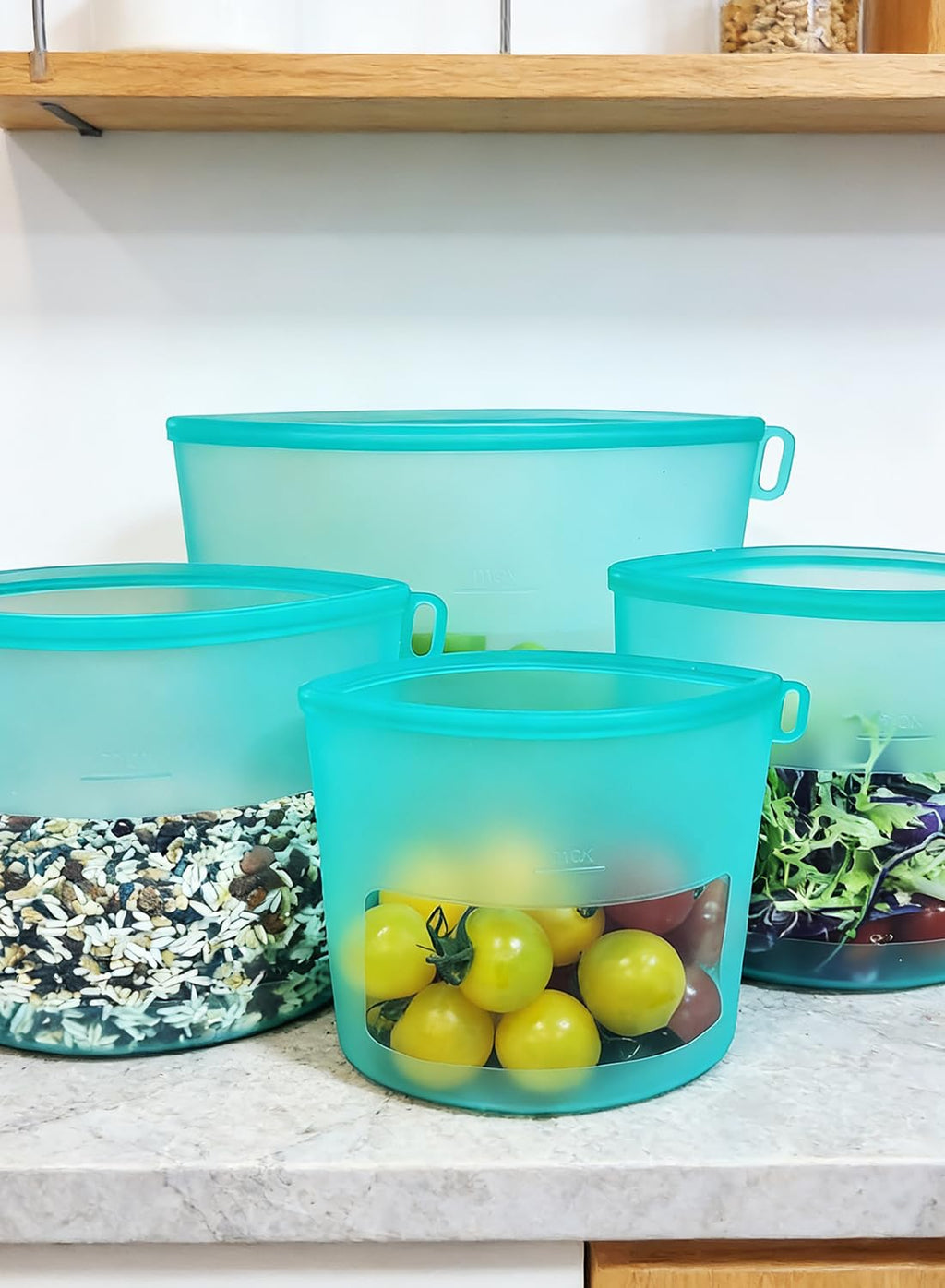 Reusable Silicone Food Storage Bags (Set of 4), Dishwasher Oven Microwave Freezer Safe, Eco-Friendly 100% Platinum, Leakproof Sous Vide Bags, Premium Lunch Containers, 2 Snack 2 Sandwich, Mixed
