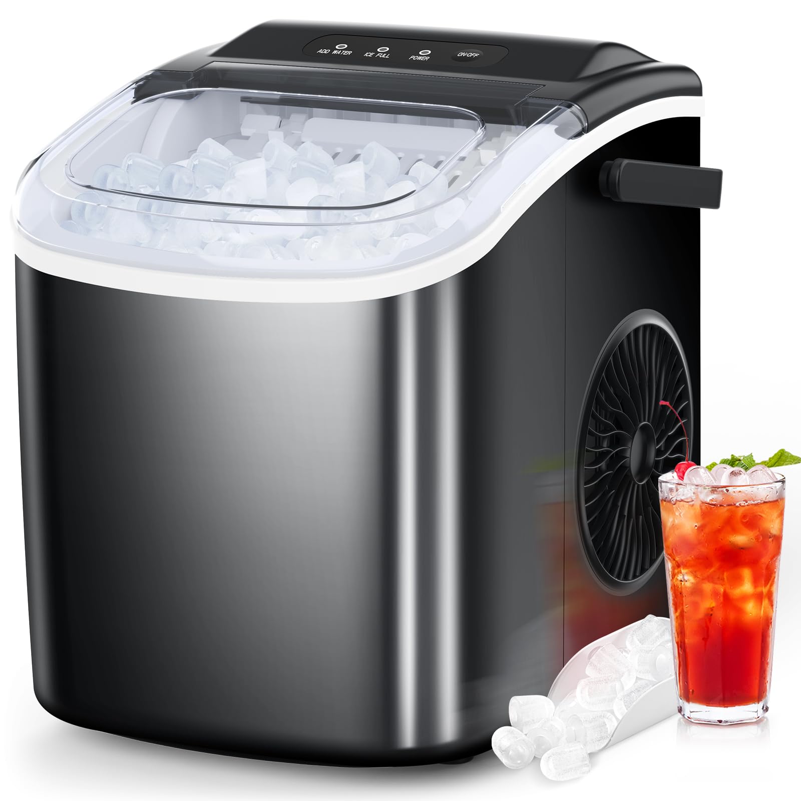 COWSAR Ice Maker Countertop, Portable Ice Machine with Self-Cleaning, 26.5 lbs/24Hrs, 8 Ice Cubes in 6 Mins, Ice Basket and Scoop, Ideal for Home, Kitchen, Bar, Camping