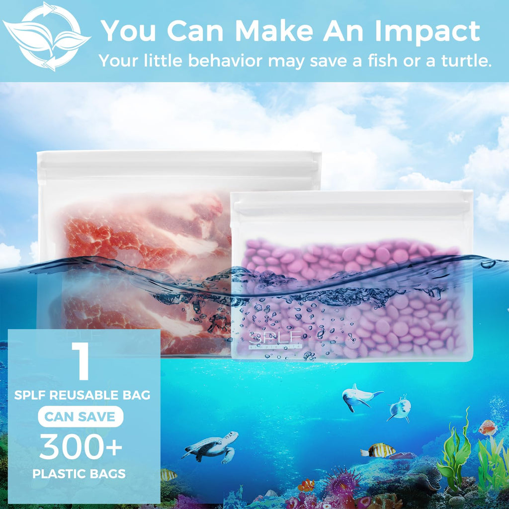 SPLF 4 Pack Dishwasher Safe Reusable Storage Bags, Reusable Gallon Freezer Bags, BPA FREE Stand Up Extra Thick Leakproof Silicone and Plastic Free Zipper Sandwich Snack Lunch Food Bags