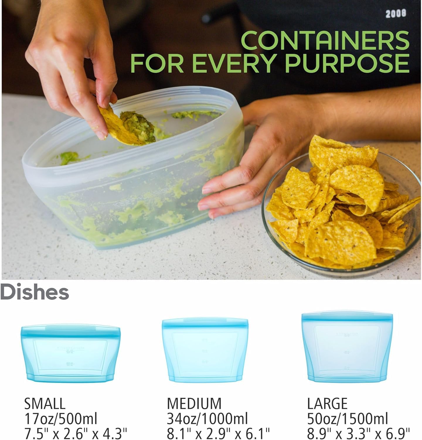 Zip Standing Reusable Silicone Food Storage Bag, Stand Up Food Storage Container, Reusable Zipper seal bag, no lid required, for Food Storage& Meal Prep, Freezer Oven Dishwasher - Safe, Set of 6 Bowls