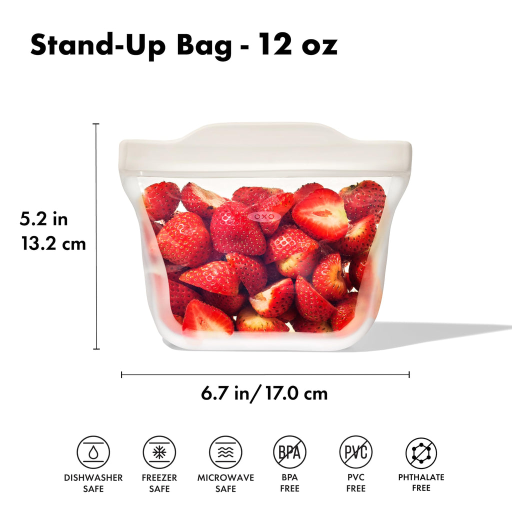 OXO Good Grips Silicone Reusable Bag – Stand-Up Snack (12 oz) – Oat