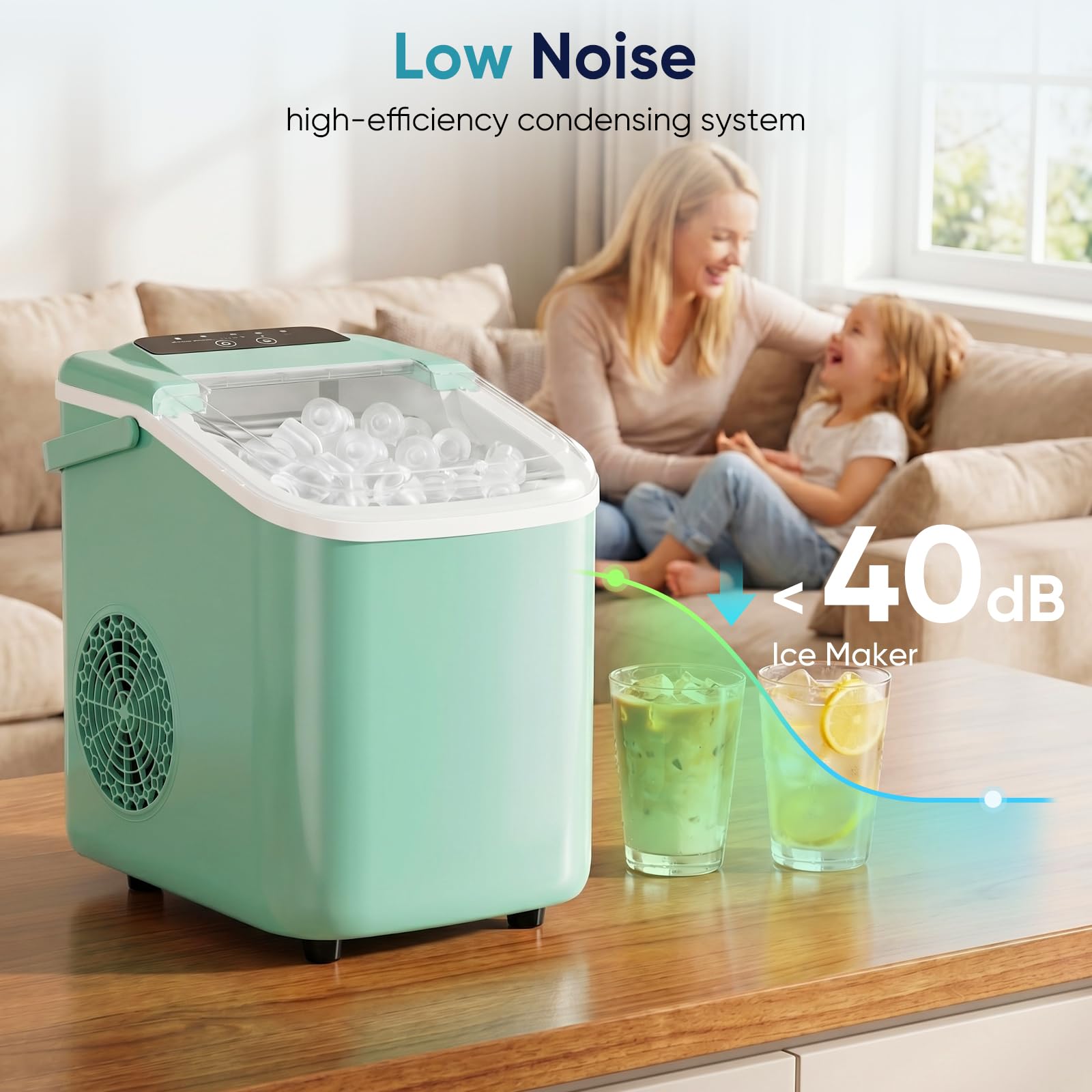DUMOS Ice Maker Countertop, Ice Machine with Portable Handle, Basket and Scoop, 26lbs Daily, 9 Bullet Cubes in 6-8 Mins, Auto-Cleaning for Home, Kitchen, Office, Outdoors, RV Camping