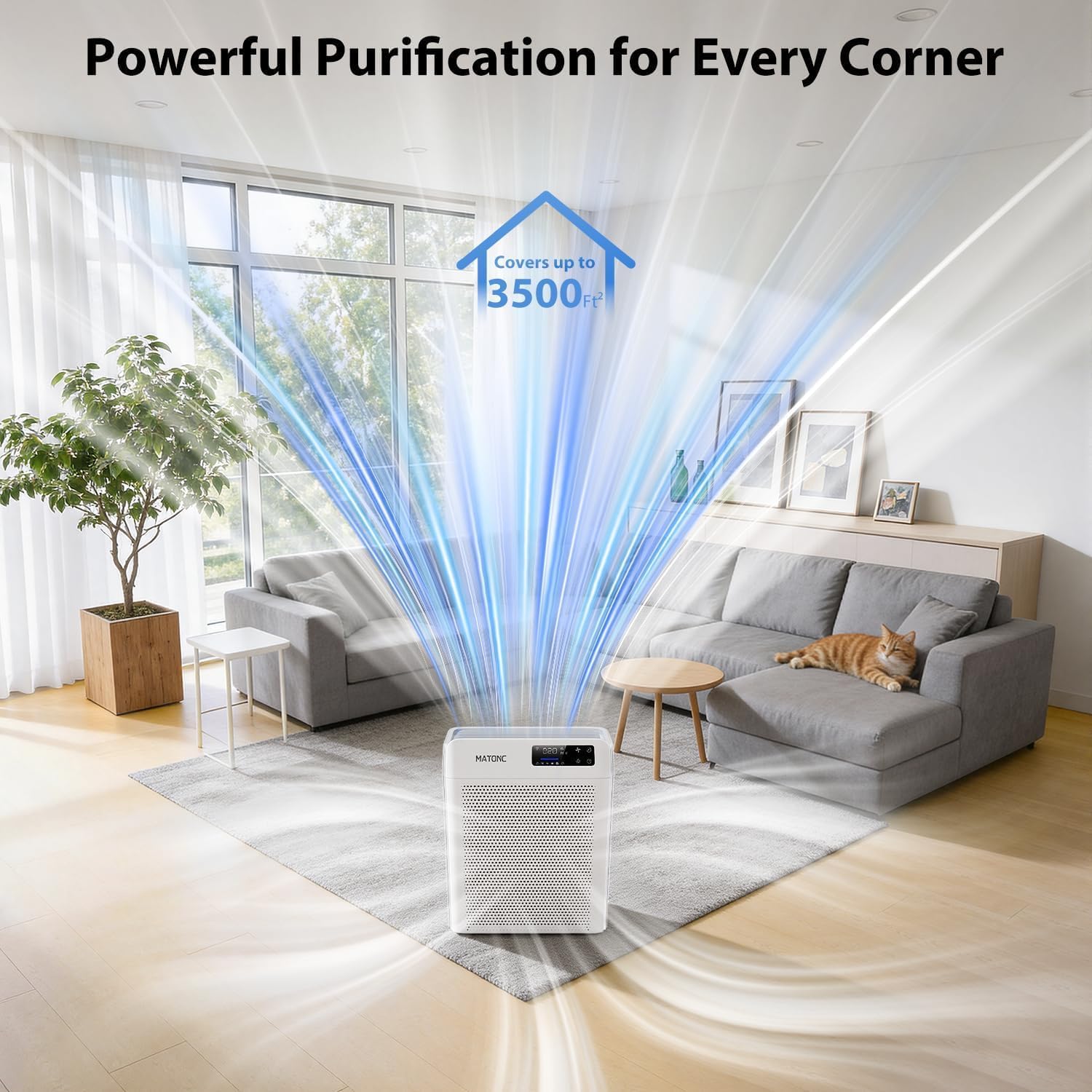 Air Purifier for Home Large Rooms, HEPA Air Purifier with Smart WiFi APP Control,Covers Up to 3500 ft²,AQI Display, Ultra-Quiet Sleep Mode & Auto Mode, Air Cleaner for Pet Hair Dust Pollen Odors