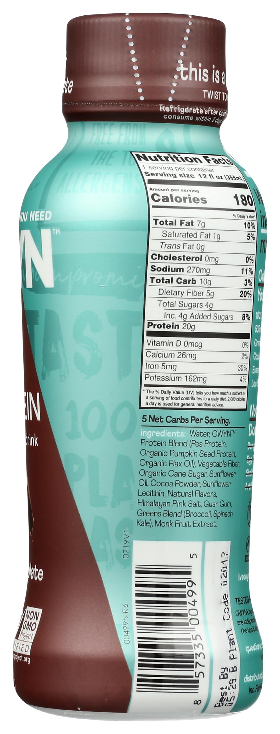 Owyn, Dark Chocolate Plant Based Protein Shake, 12 Fl Oz