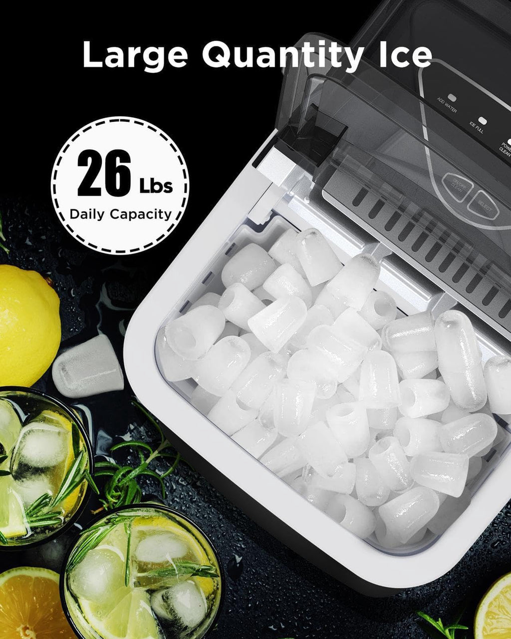 Ice Maker Countertop, Portable Ice Machine Ready in 6 Minutes with 9 Cubes 26LBS in 24H, Self-Cleaning with Ice Scoop and Basket, Two Sizes of Bullet Ice for Home Kitchen Office, Bar and Parties