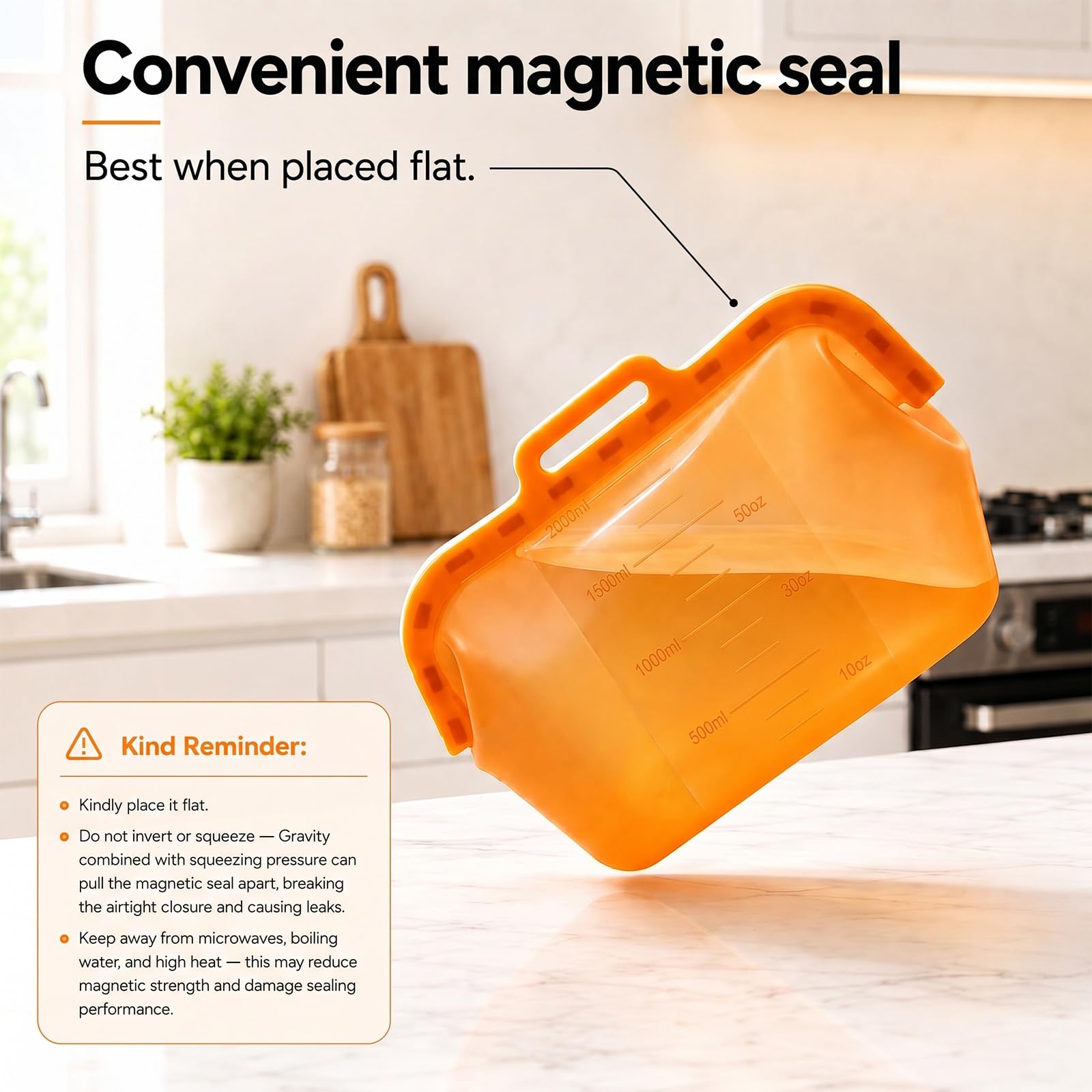 Reusable Silicone Food Storage Bags, NUZEAK Magnetic Seal Reusable Storage Bags, Stand Up Silicone Freezer Bags for Food, Fruit, Snack, Sandwich, Meal Prep, Dishwasher Safe, 50oz, 1 Pack