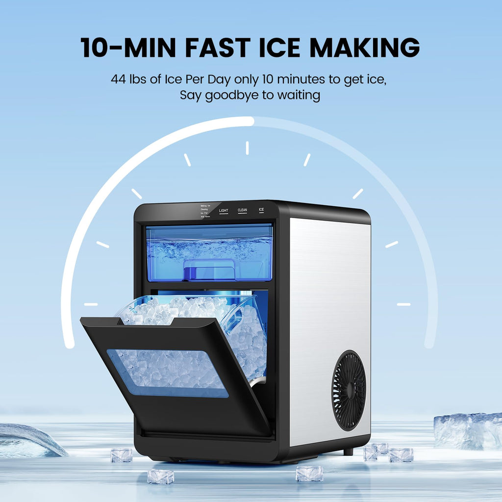COWSAR Ice Maker Countertop, Portable Ice Machine with Self-Cleaning, 26.5 lbs/24Hrs, 8 Ice Cubes in 6 Mins, Ice Basket and Scoop, Ideal for Home, Kitchen, Bar, Camping