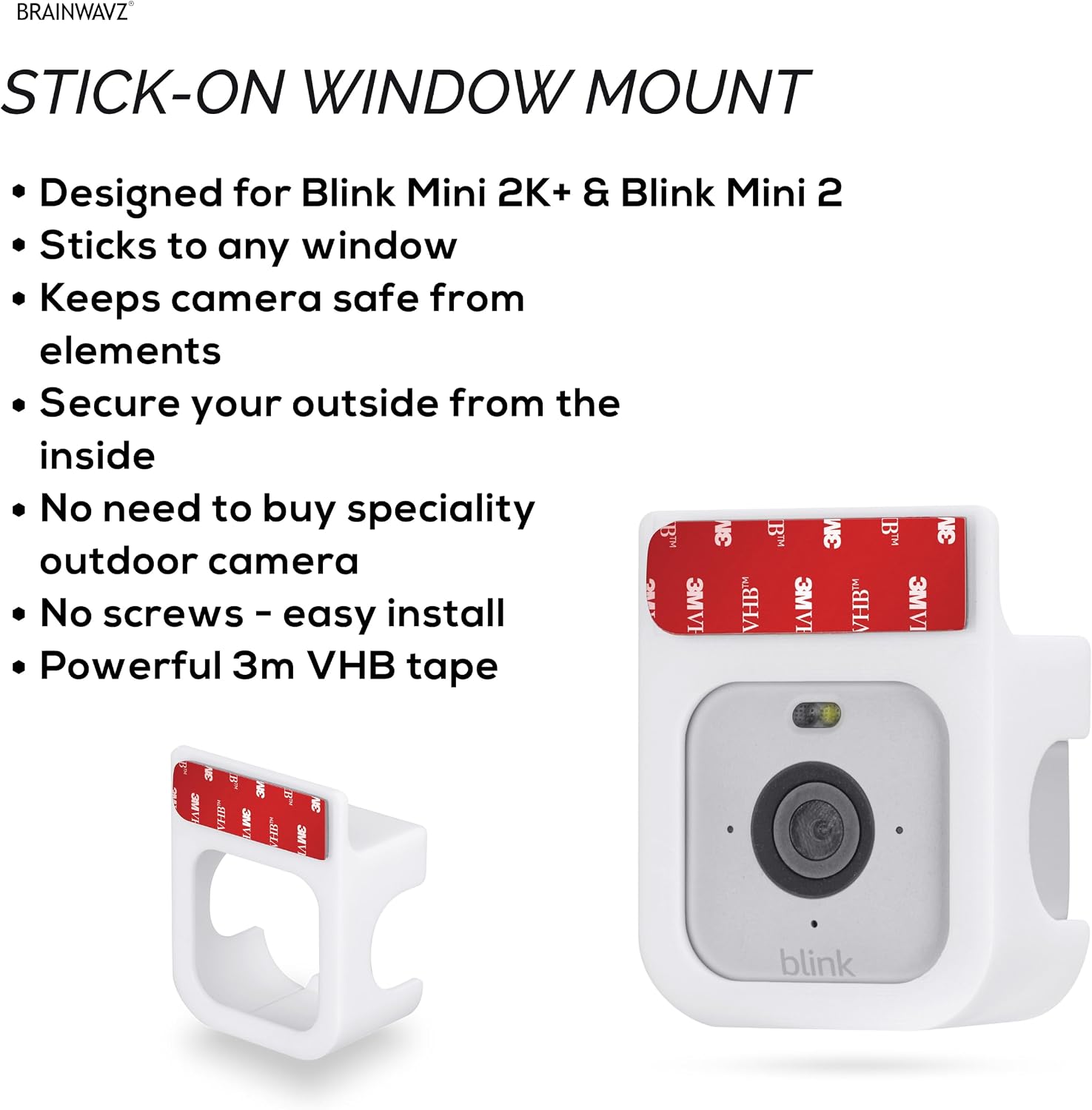 Window Mount for Blink Mini 2K+ & Blink Mini 2 Camera - Easy to Install Holder & Secure Attachment with 3M VHB by Brainwavz