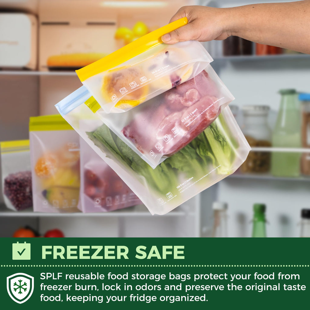 SPLF 10 Pack Stand-Up Reusable Quart Freezer Bags Dishwasher Safe, Extra Thick Leakproof 1 Quart Food Storage Bags, BPA Free Bags for Meal Prep, Sandwich, Snack, Fridge Organization