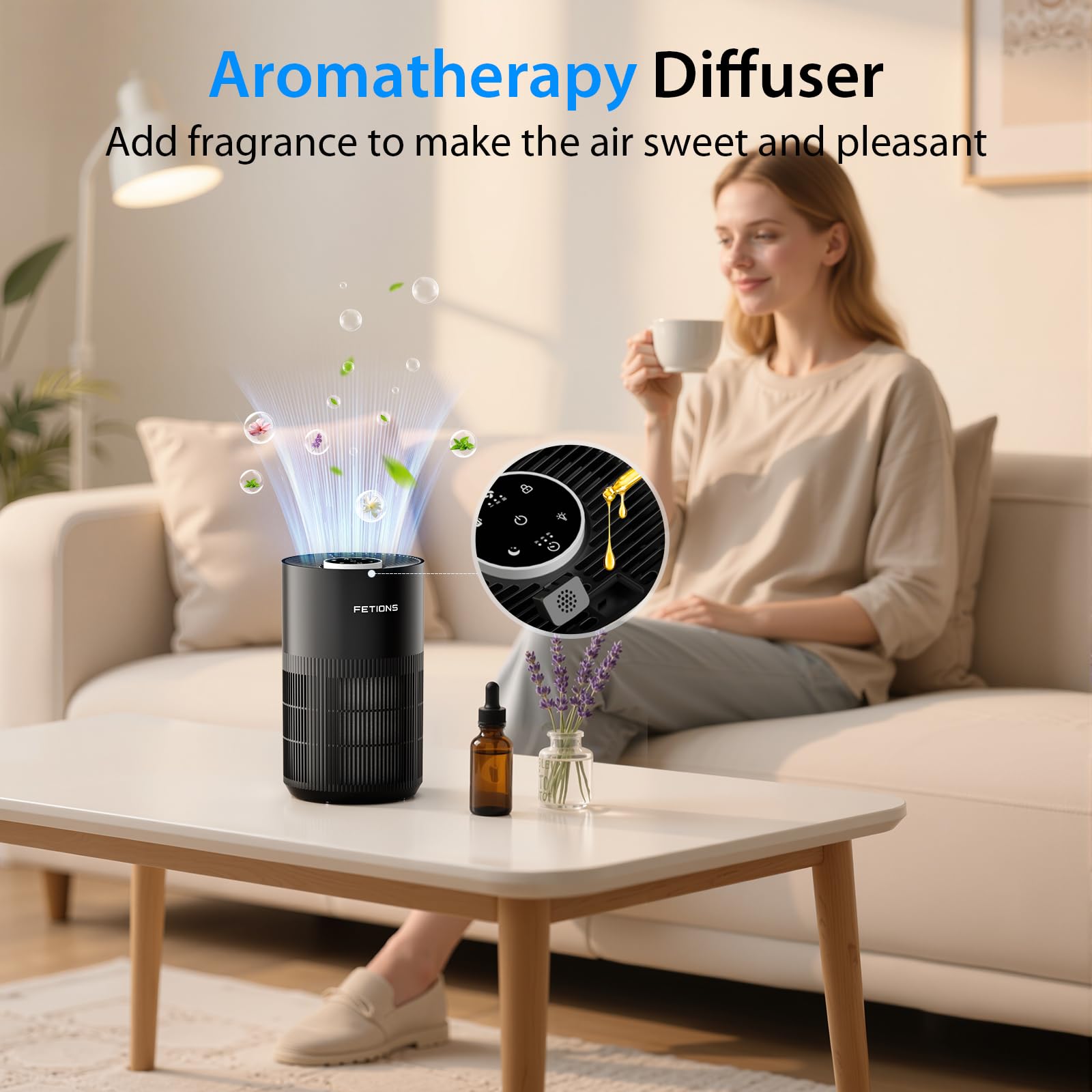Air Purifiers for Bedroom Home up to 1200Ft², Small Air Purifier for Bedroom, H14 HEPA Air Purifiers for Home Pets,with Sleep Mode, 3 Speeds, Timer, Aroma Function