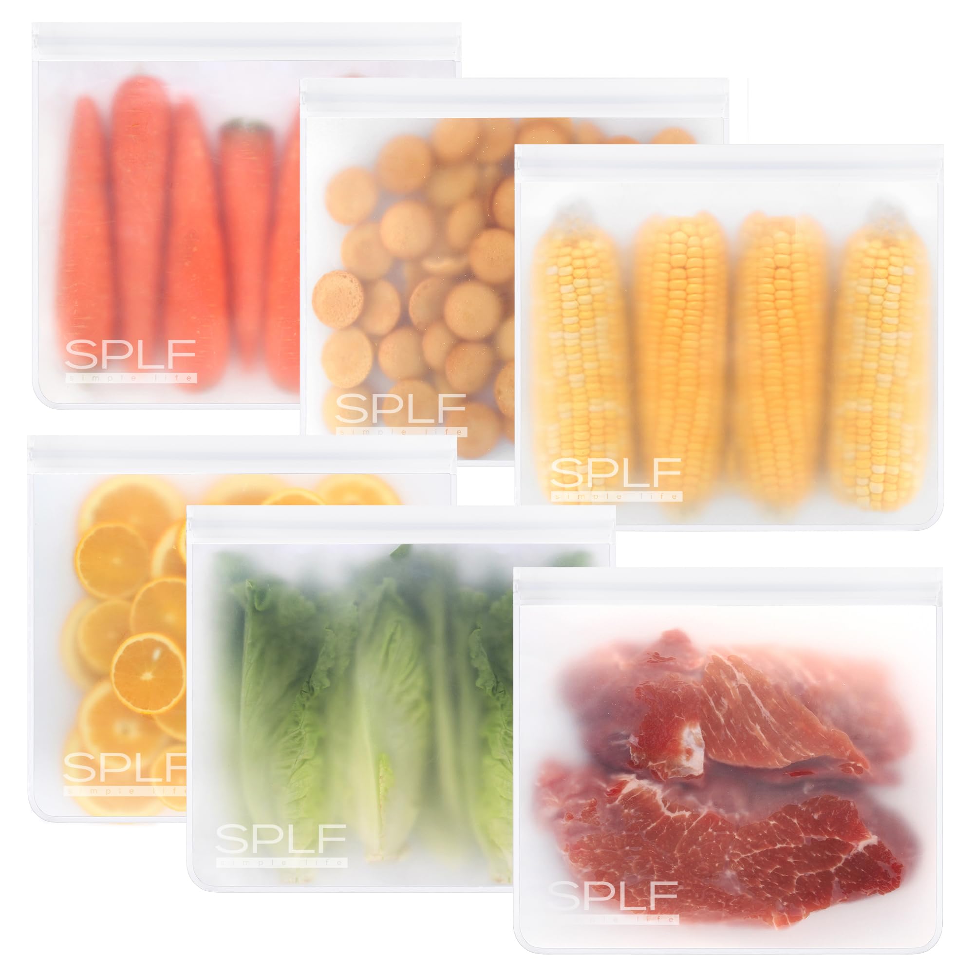 SPLF 6 Pack Reusable Gallon Freezer Bags Dishwasher Safe, BPA FREE Reusable Food Storage Bags, Extra Thick Leakproof Silicone Free 1 Gallon Bags for Marinate Meat, Cereal, Sandwich, Snack, Travel Item