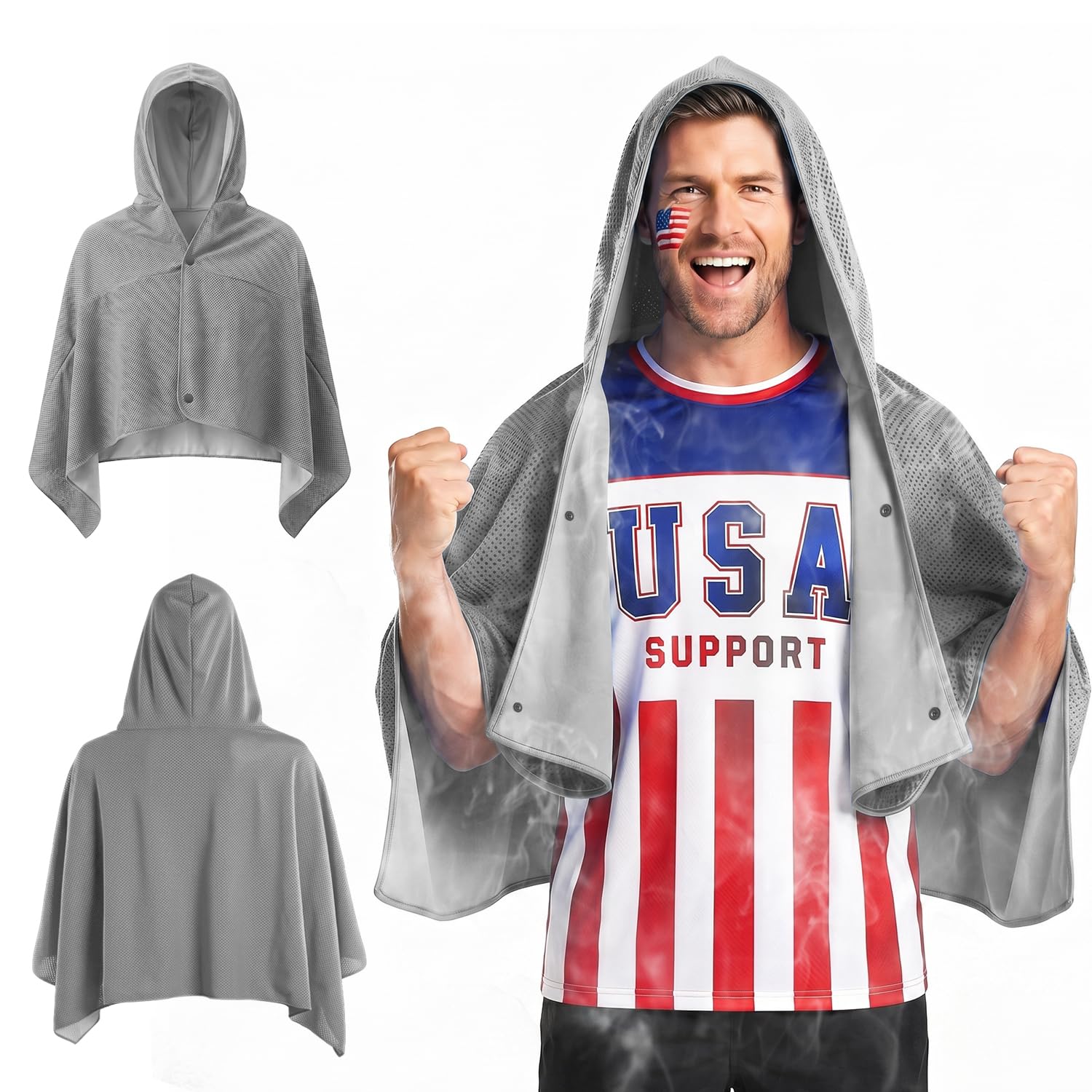 Cooling Hooded Beach Towel Cloak for Men Women -UPF 50+ Sun Proteciton Double Layer PVA Fabric Sweat-Absorbent Cool Towel Cape, Instant Cooling Soft Ice Towelfor Beach Yoga Camping (Blue)