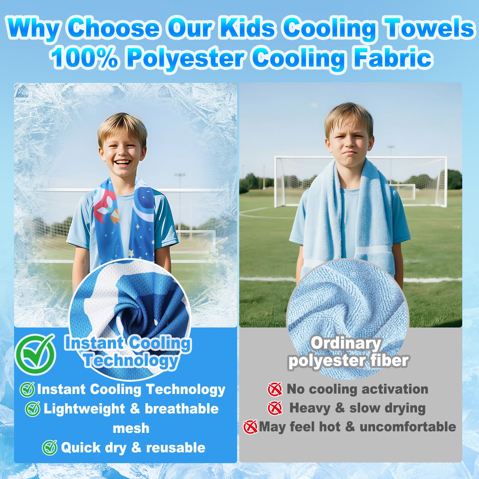 BobbleT 4 Pack Kids Cooling Towels, 30" x 9", Mini Cooling Towels for Neck and Face, Soft Breathable Cooling Neck Wraps for Girls, Ideal for Sports, School, Summer Camp & Outdoor Use
