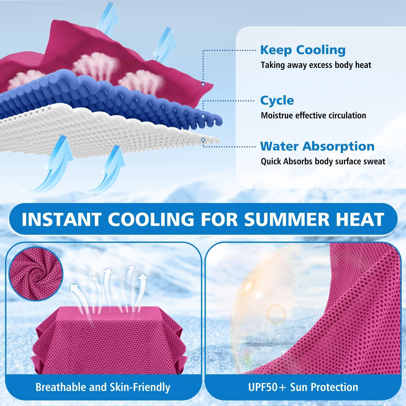 24 Pack Cooling Towels Bulk for Neck and Face 40"x12" Ice Cooling Sweat Rags Microfiber Soft Breathable Soft Chilly Towel for Yoga Golf Sport Running