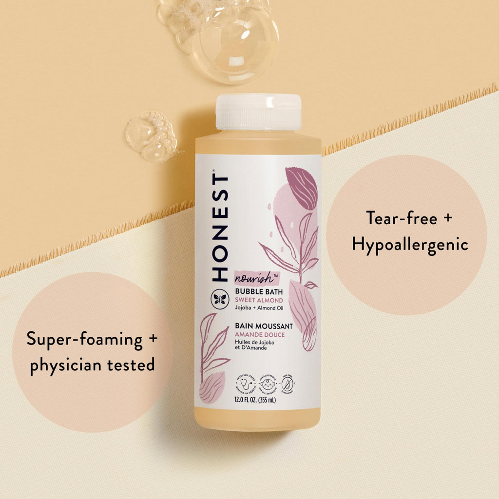 The Honest Company Foaming Bubble Bath & Baby Wash, Tear-Free, Hypoallergenic, Natural Formula, Lavender Calm Scent, 12 fl oz
