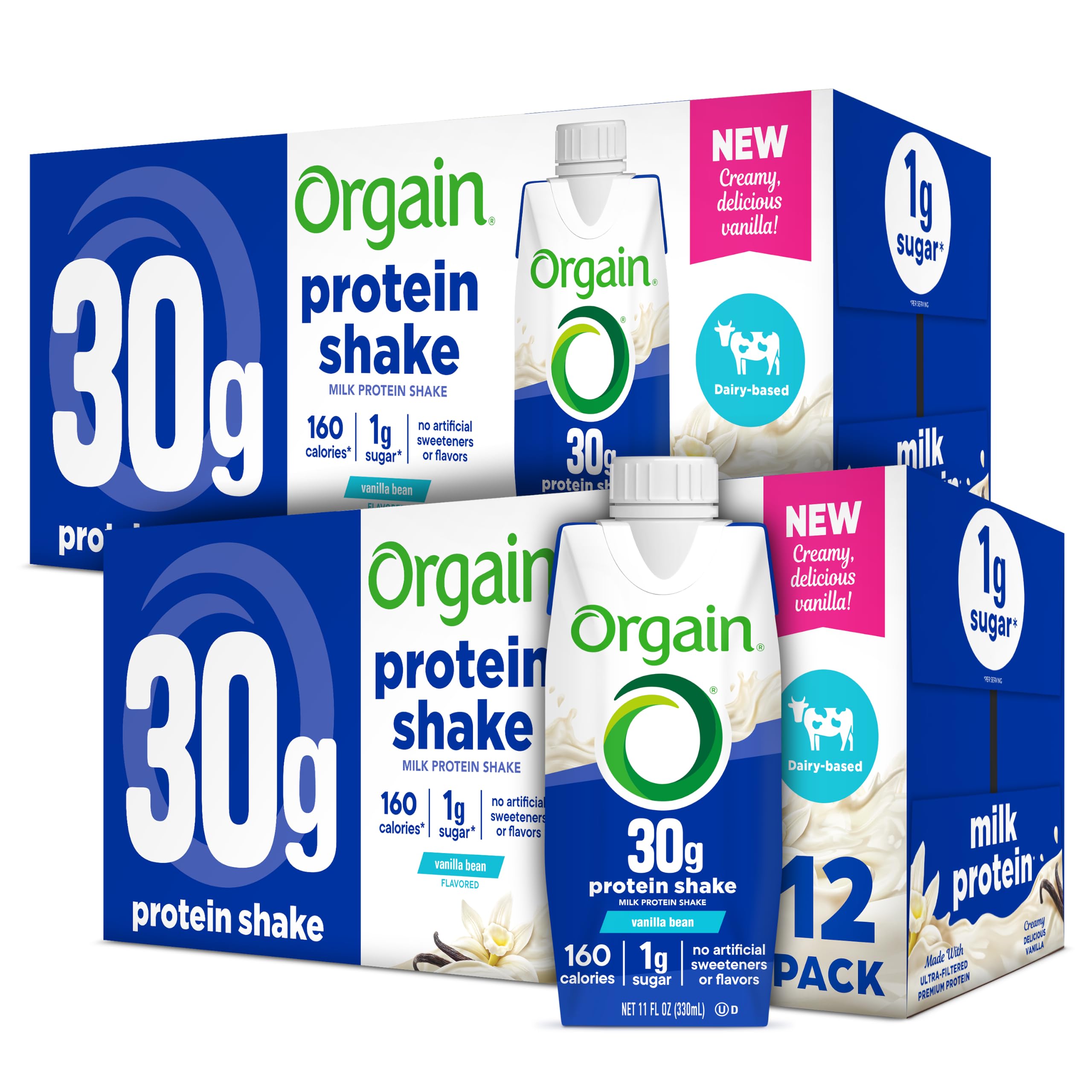 Orgain 30g High Protein Shake, Dairy Isolate Milk Protein, Chocolate Fudge, 5g BCAAs, 1g Sugar Per Serving, Meal Replacement, Ready to Drink, Keto Friendly, Gluten-Free 11 Fl Oz (Pack of 12)