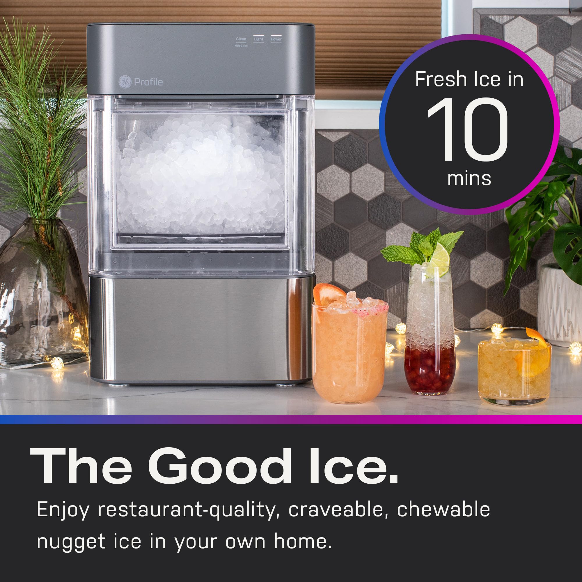 GE Profile Opal 2.0 | Countertop Nugget Ice Maker | Ice Machine with WiFi Connectivity | Smart Home Kitchen Essentials | Black Stainless