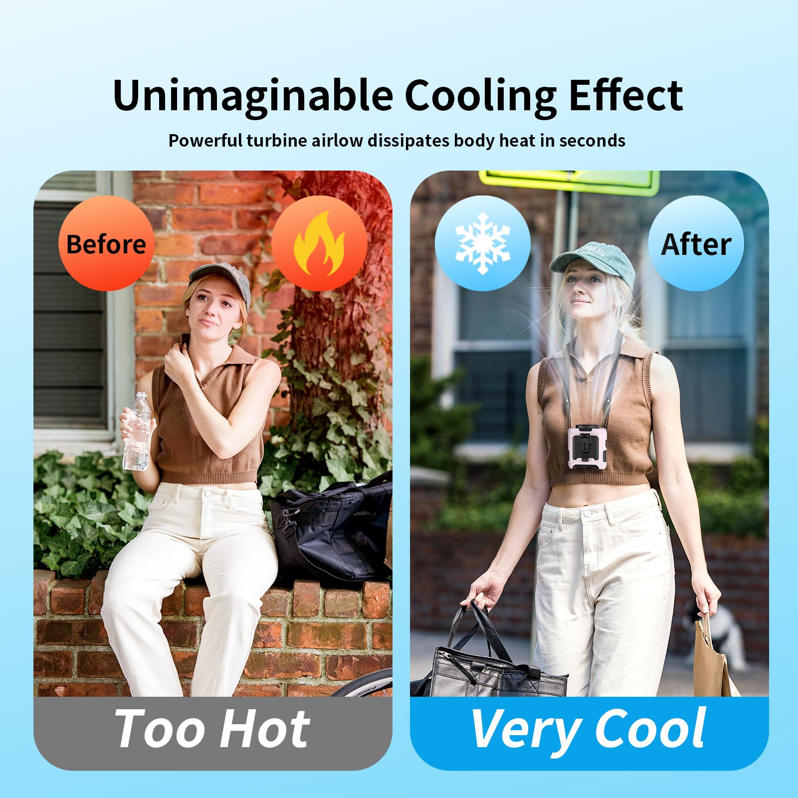 Socool 10000mAh Portable Waist Fan Clip on Wearable Belt Personal Fan Rechargeable Battery operated With 5 Speeds & Flashlight Neck Hands-Free 40H Cooling For Outdoor Camping Travel (Black)