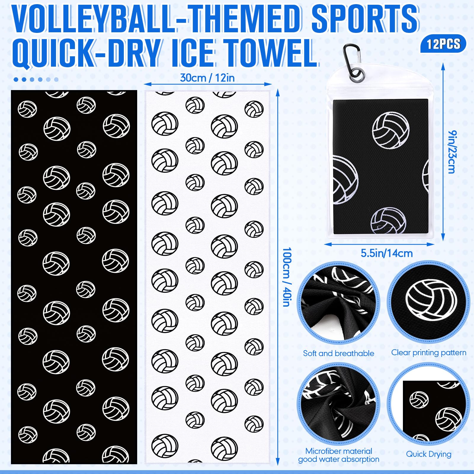 Mindsoft 12 Set Softball Cooling Towels for Sports Team Gifts with Carrying Pouch 30 x 9 Inch Softball Towels Bulk Microfiber Ice Cooling Rags for Birthday Party Favors Swag Bag Stuffers