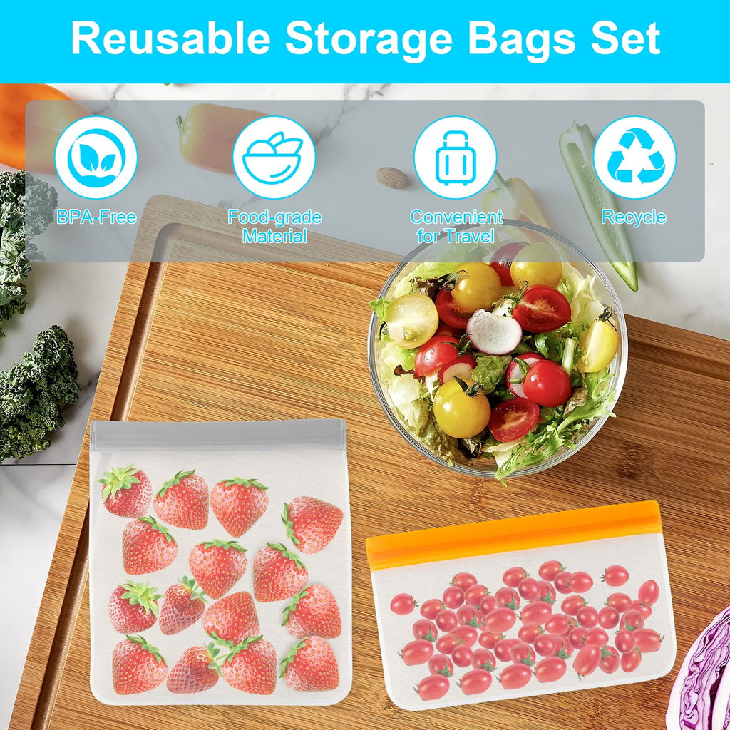12 Pack Reusable Freezer Bags Dishwasher Safe, Leakproof Food Storage Bags, Silicone Bags for Food Storage Home Organization (4 Reusable Snack Bags 4 Sandwich Bags 4 Gallon Freezer Bags)